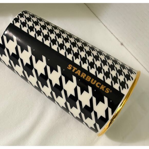 STARBUCKS 2015 Navy Blue Houndstooth Ceramic Coffee Travel Mug 12oz-Never Used - Picture 9 of 9